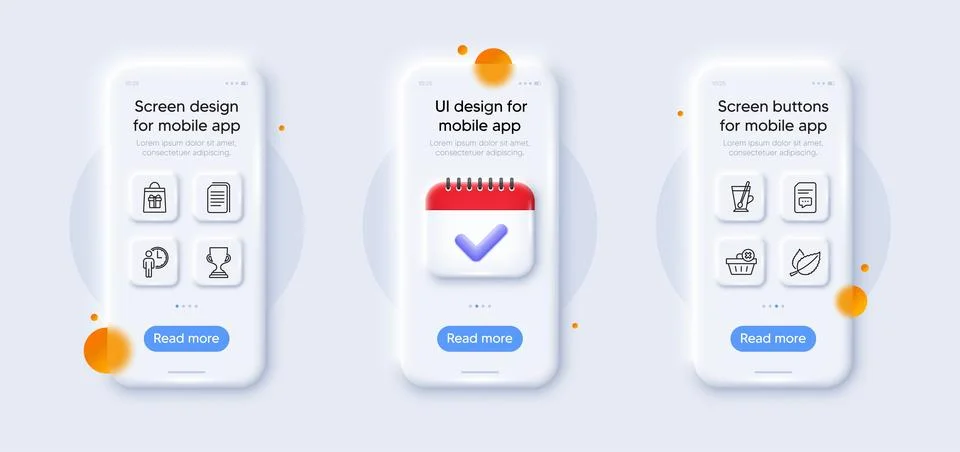 Comments, Delete order and Copy files line icons pack. For web app. 3d phone Stock Illustration