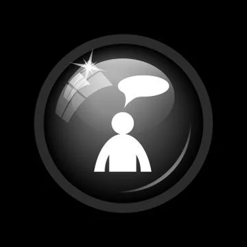 Comments icon. Internet button on black background.  - man with bubble. 스톡 일러스트