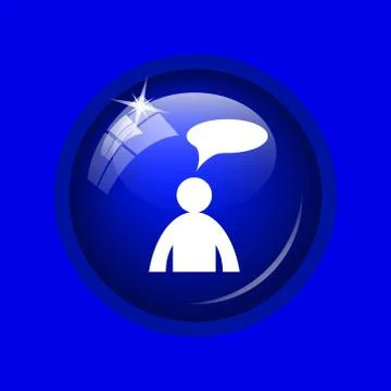 Comments icon. Internet button on blue background.  - man with bubble. Illustrazione stock