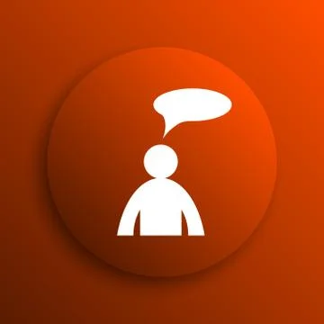 Comments icon. Internet button on orange background - man with bubble. 스톡 일러스트