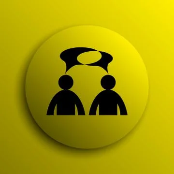 Comments icon. Yellow internet button. - men with bubbles. 스톡 일러스트