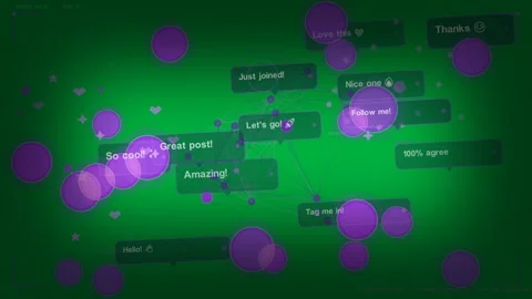 Comments sparking social network, nodes linking and pulsing, showing interest on Stock Footage 333907674