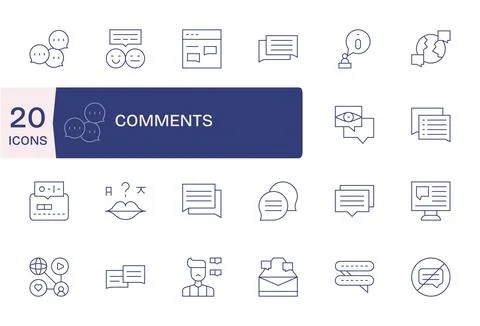 Comments Vector Graphics featuring 20 Thin Line Pixel Optimized 64x64 Designs Stock Illustration