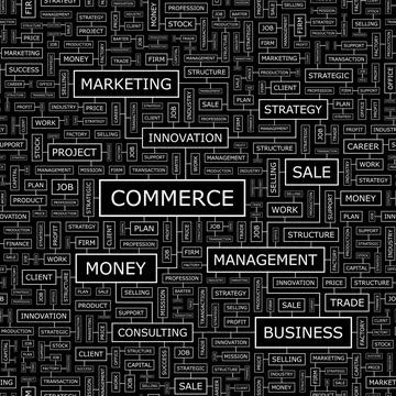 COMMERCE COMMERCE. Seamless pattern. Word cloud illustration. Copyright: x... Stock Photos