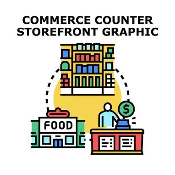 Commerce counter storefront business transaction graphic Ilustración de archivo