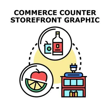 Commerce counter storefront presenting various product categories Stock Illustration