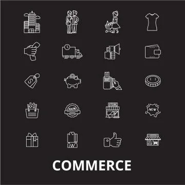 Commerce editable line icons vector set on black background. Commerce white Stock Illustration