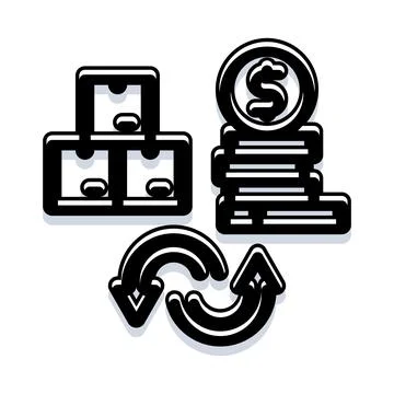 Commerce exchange cycle with boxes and money 스톡 일러스트