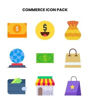 Commerce Flat Collection Icons Pack Stock Illustration
