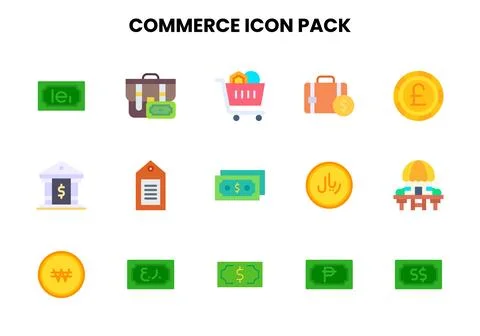 Commerce Flat Design Icons Pack Stock Illustration