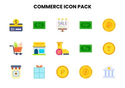 Commerce Flat UI Icons Pack Stock Illustration