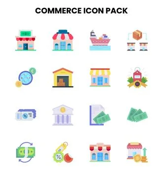 Commerce Flat UI Icons Pack Stock Illustration