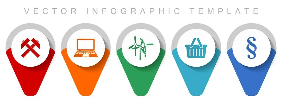 Commerce pointer collection, miscellaneous icons such as mining, laptop, wind Stock Illustration