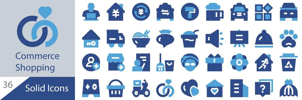 Commerce Shopping Solid Icons Set Vector, E-commerce Business Symbols Collection Stock Illustration