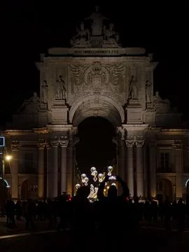 Commerce Square and The Rua Augusta Arch at Christmas season Fotos de archivo
