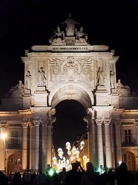 Commerce Square and The Rua Augusta Arch at Christmas season Fotos de archivo