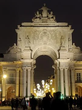 Commerce Square and The Rua Augusta Arch at Christmas season Fotos de archivo
