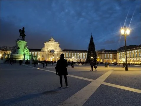 Commerce Square and The Rua Augusta Arch at Christmas season Fotos de archivo