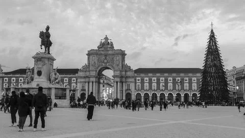 Commerce Square and The Rua Augusta Arch at Christmas season Fotos de archivo