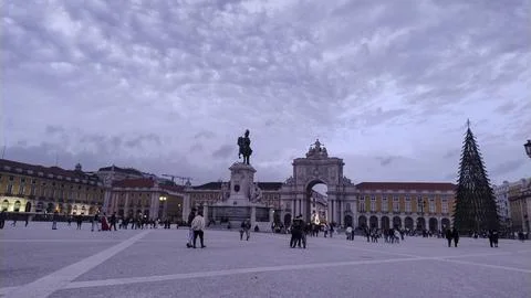 Commerce Square and The Rua Augusta Arch at Christmas season Fotos de archivo