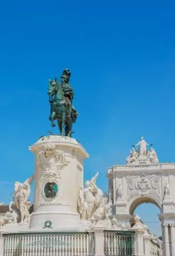 Commerce Square and statue of King Jose Lisbon Portugal Stock Photos