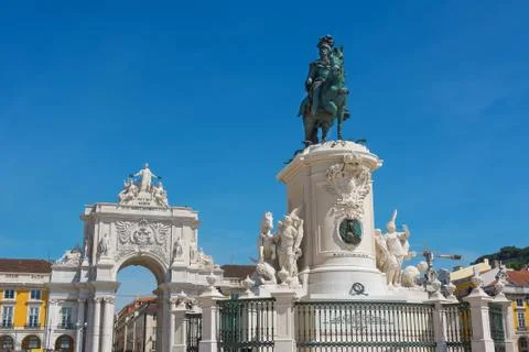 Commerce Square and statue of King Jose Lisbon Portugal Stock Photos