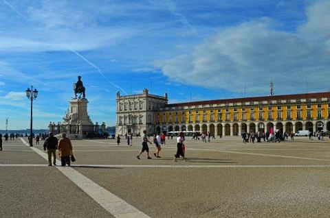 Commerce Square (common name: Palace Square) and equestrian statue of King Jo Stock Photos