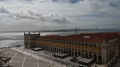 The Commerce Square is located in the city of Lisbon, Stock Footage 267856112