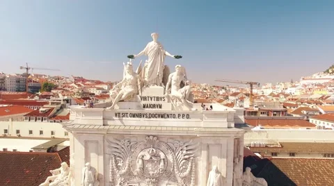 Commerce Square Praca de comercio Lisbon aerial view Stock Footage 67466991