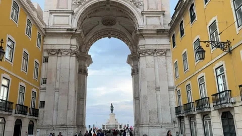 Commerce Square (Praca do Comercio) with tourists Stock Footage 307210121