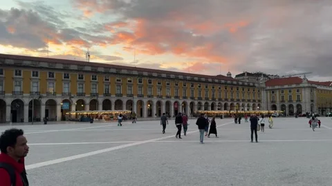 Commerce Square (Praca do Comercio) with tourists Stock Footage 307210129