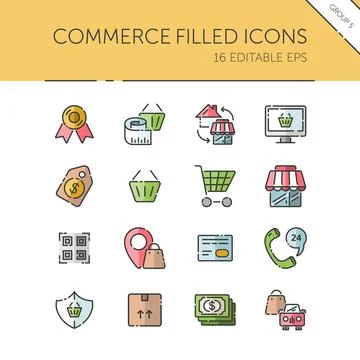 Commerce. Store, tag, security, discount and credit card group. Isolated icon Stock Illustration
