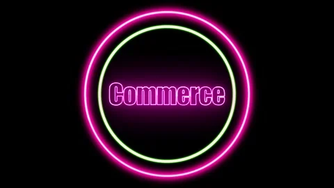 'Commerce' Text Animation with Neon Glow &amp; Glowing Circles. Stock Footage 282577014