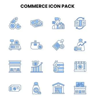Commerce Two Color Blue Graphics Icons Pack Stock Illustration