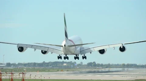 Commercial Airbus A380 Jet Plane Landing Stock Footage