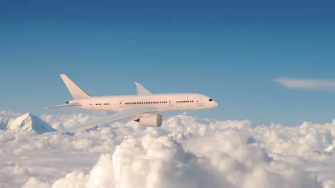Commercial airplane in flight, plane flying above clouds.. Stock Footage