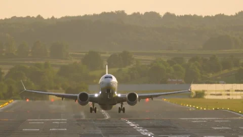 Commercial Airplane Taking Off into the Open Sky Stock Footage 343397488
