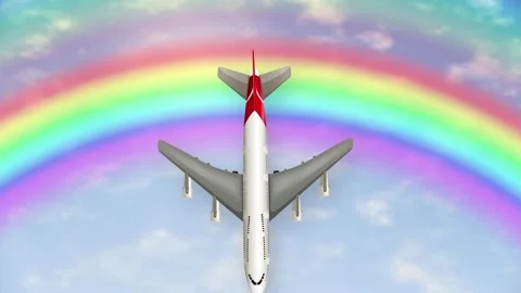Commercial Airplanes Falling Through Sky with Rainbow and Clouds Stock Footage 344831402