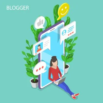 Commercial blogger isometric flat vector conceptual illustration. Stock Illustration