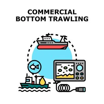 Commercial bottom trawling catching fish underwater technology Stock Illustration
