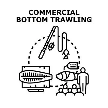 Commercial bottom trawling fishing processing and market concept Stock Illustration