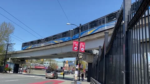 Commercial-Broadway Skytrain riding interchange stations Vancouver Canada Stock Footage 282404372
