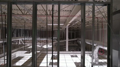 Commercial Building Ceiling Grid and HVAC Installation Stock Footage 166660005