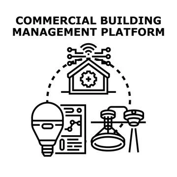 Commercial building management platform controlling smart building systems Ilustración de archivo