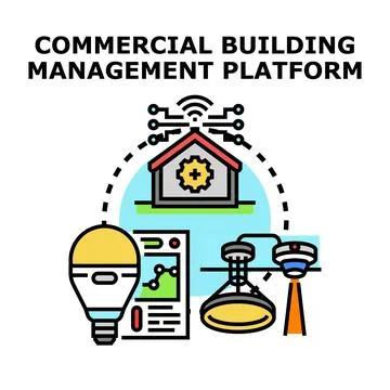 Commercial building management platform controlling smart building systems Stock Illustration