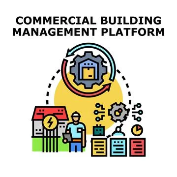 Commercial building management platform developing digital system 库存插图