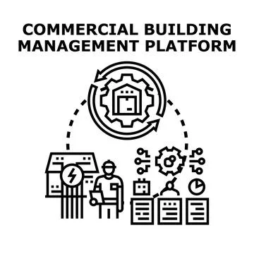 Commercial building management platform developing digital system Stock Illustration
