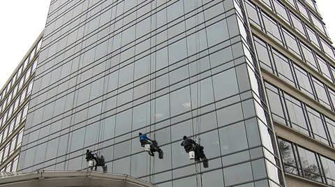 Commercial Building Window Cleaners at Work Stock Footage 37294959