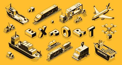 Commercial cargo export isometric concept Stock Illustration