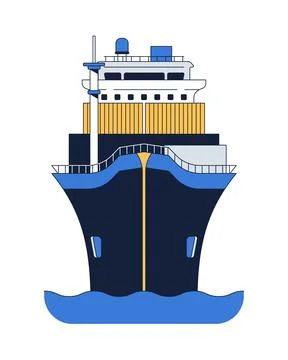 Commercial cargo ship front view 2D cartoon object Stock Illustration